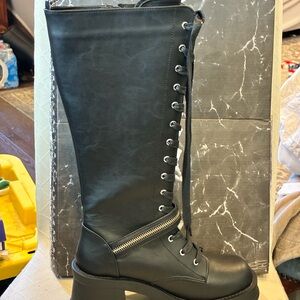 Demonia Black Lace-Up Boots with Zipper Detail